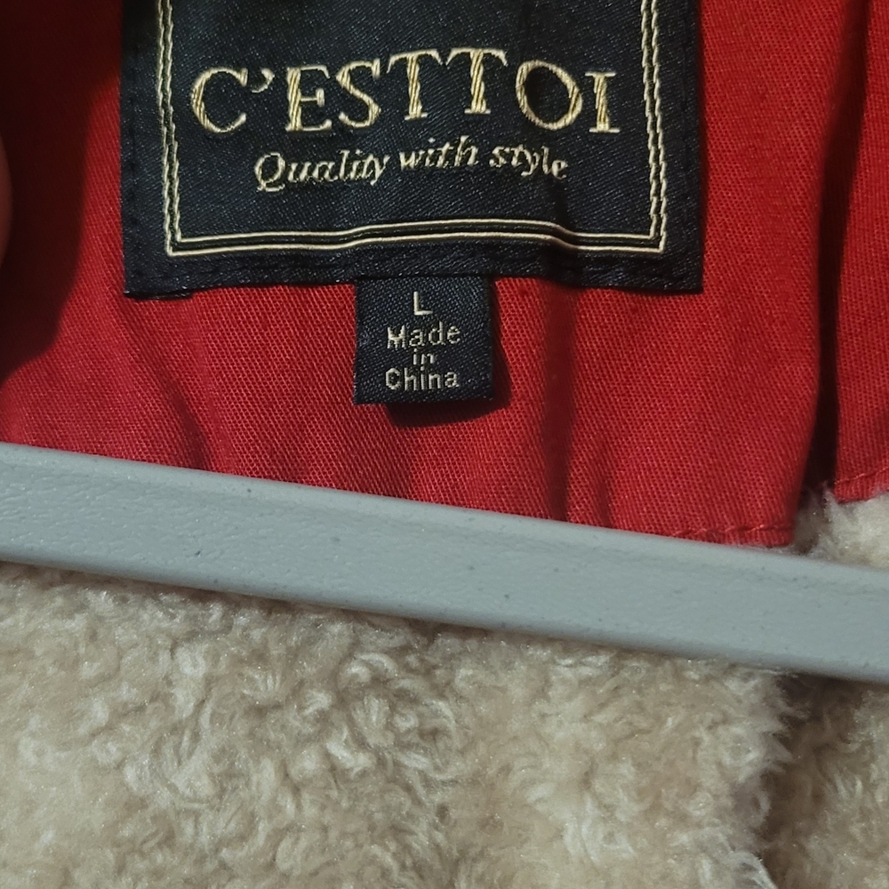 C’est Toi Red Hooded Jacket Sherpa Lined | Women’s Size L Cozy Winter - Picture 3 of 6
